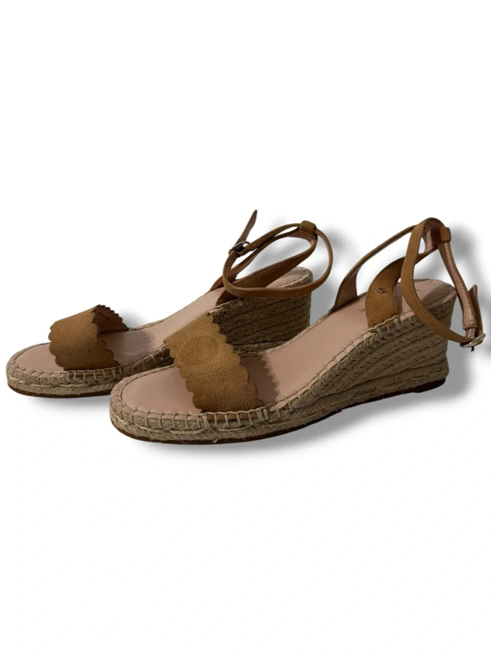 Kate Spade Theodora Espadrille Wedges Women’s 7 Tan Suede Scalloped Sandals